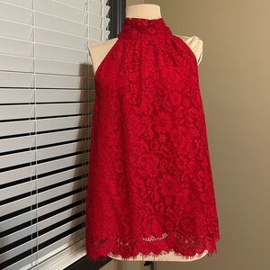 J. Crew Red Floral Lace Halter Top